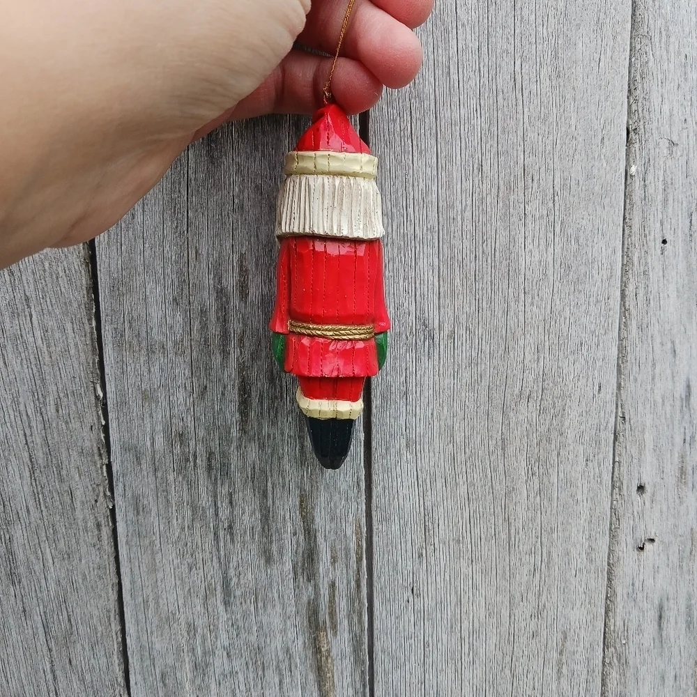 Vintage Enesco Wooden Santa Icicle Christmas Ornament Rustic Decor‎ Hanging